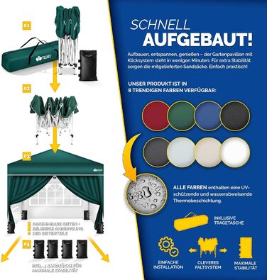 Павільйон Tillvex водовідштовхувальний з набором з 4 мішків з піском | Pop-Up павільйон, стабільний та регульований по висоті | Садовий намет з UV захистом 50+ | Намет для вечірок з сумкою для саду (антрацит) (3x3м з 4 боковими частинами, 3 x 3 м – зелени