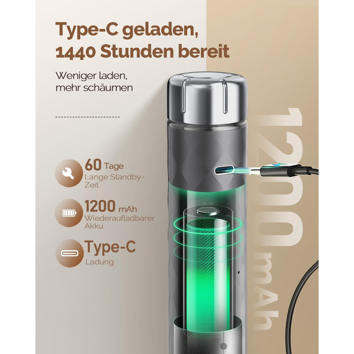 Електричний пінний балон Maestri House LunaFro 2.0 (сірий): бездротовий міксер з регулюванням швидкості та нержавіючою сталею