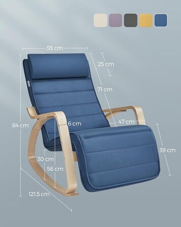 Крісло-гойдалка SONGMICS з підлокітниками з натурального дерева, 5-позиційне регулювання підніжки, до 150 кг, для спальні/вітальні, темно-натуральний колір, бавовна/поліестер