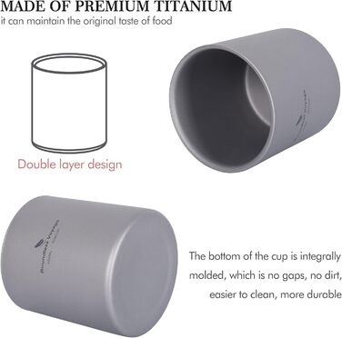 B 1 Титанова чашка з подвійними стінками Термостійка міні-чашка для чайних напоїв Відкритий кемпінговий кухоль Кавові чашки Аксесуари для кемпінгу (Ti3030D 450 мл), 3