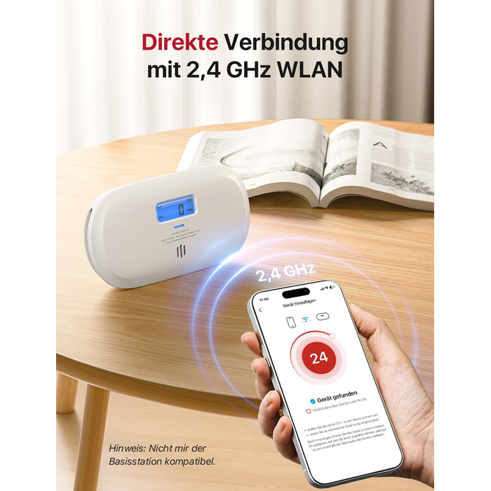 X-Sense Детектор чадного газу XC0C-iR з LCD-дисплеєм, сертифікат TÜV Rheinland, керування через додаток, змінна батарея, 1 шт. Білий