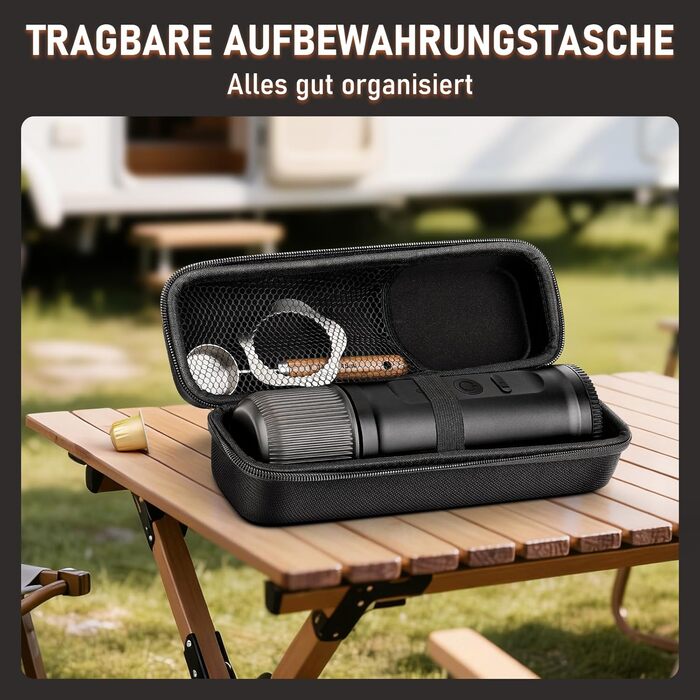 Портативна кавомашина ICARE з акумулятором, 2-в-1 для капсул NS та меленої кави, самонагріваюча, USB-C, індикатор заряду, для кемпінгу, подорожей та в дорогу (Чорний)