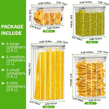 Набір з 24 герметичних контейнерів для зберігання продуктів, органайзер для холодильника, BPA-free, 42L, з етикетками