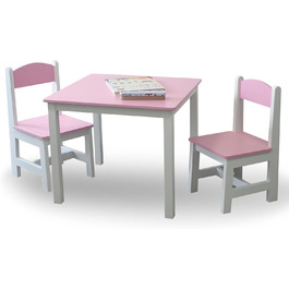Дитячий стіл та 2 стільці, комплект меблів для дитячої кімнати, 60x50x50 см (Рожевий/Білий)