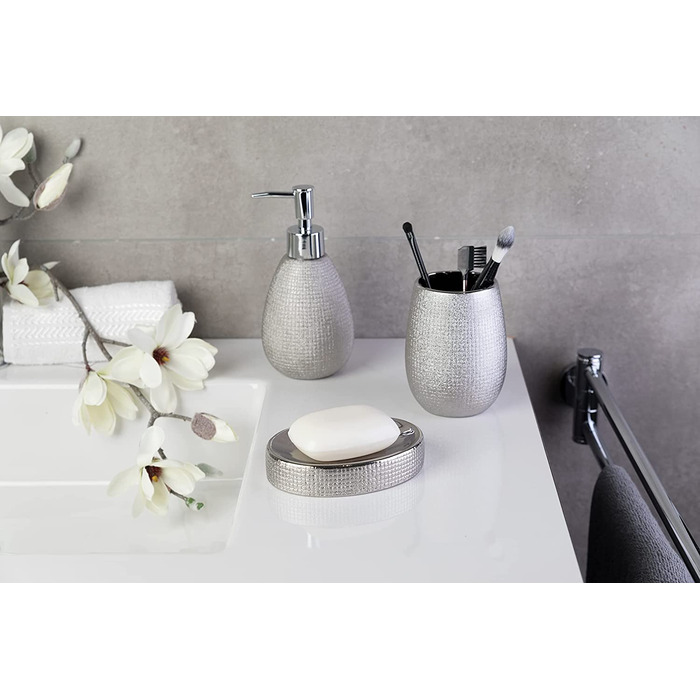 Набір для ванної кімнати axentia 133273 з блискітками, розміром близько 13 x 32 x 20 см (сріблястий / чорний)