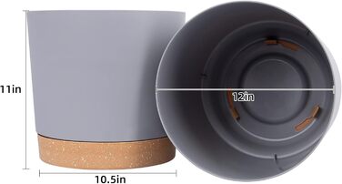 Набір горщиків для квітів QCQHDU 2 шт. з дренажними отворами та знімним дном, підставки, сучасний декор для дому та саду (світло-сірий, 30.5 см)