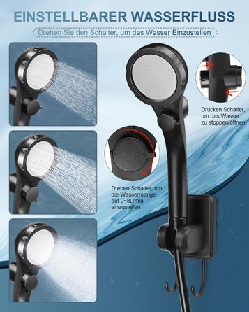 Портативна душова кабіна для кемпінгу AUTOPkio з акумулятором 6000mAh, цифрова панель керування, чорна