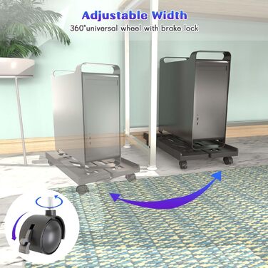 Підставка для ПК Tower, мобільна CPU підставка, універсальна підставка для комп'ютера з 4 колесами, стійка для настільного ПК, візок для CPU під стіл для геймерів, студентів, дому, офісу - білий (чорний)