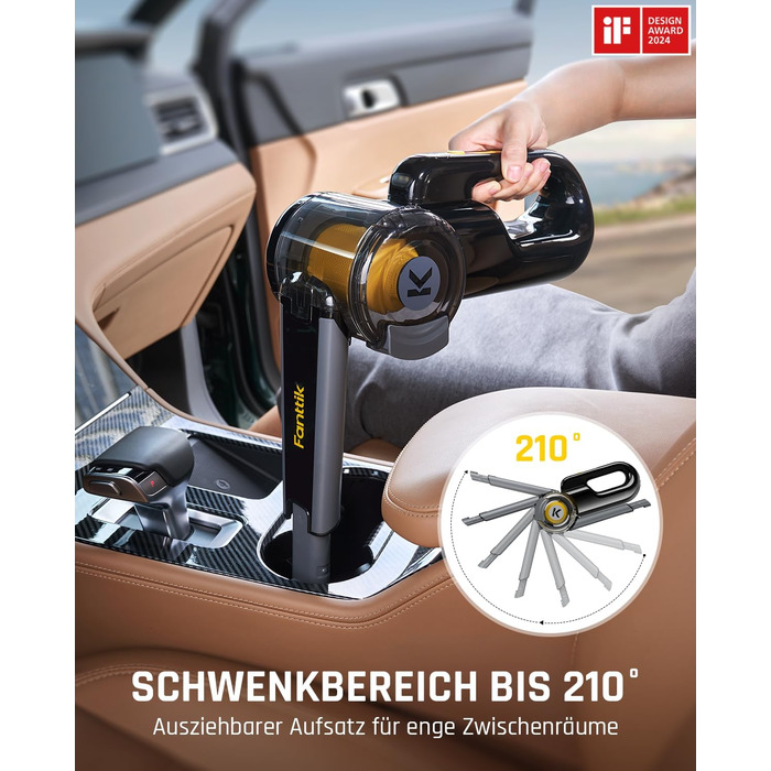 Акумуляторний ручний пилосос Fanttik Fold V10 APEX Pivot для авто та дому, потужність 17 000 Па, LED-дисплей, з гнучким шлангом та щіткою для шерсті тварин