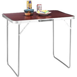 Складаний стіл BAKAJI PIC NIC Camping Table Стіл для пікніка з ручкою під дерево, 60 x 80 x 68 см, розбірний для використання на відкритому повітрі, алюміній, коричневий, стандартний