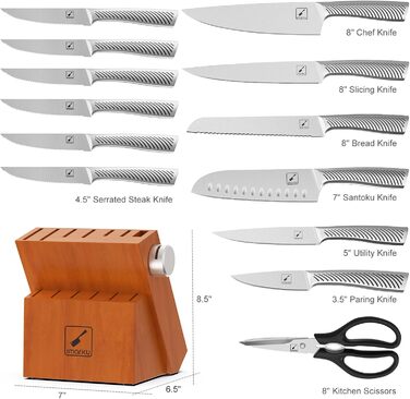 Набір кухонних ножів Imarku 14-ти частинний з бруском для заточування, японський кухонний набір преміум-якості, ідеальний подарунок
