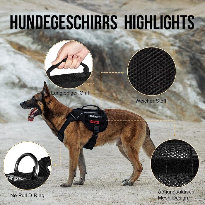 Упряж для собак OneTigris, упряж для собак Comet's Tai з повітропроникною сіткою з ньона, 1 ручкою управління і 2 D-подібними кільцями, упряж для собак в поєднанні з МО (s, чорний)