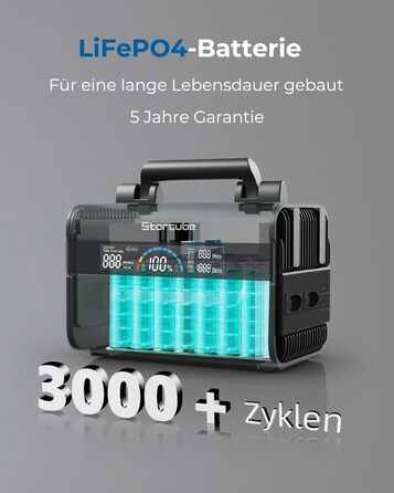 Портативна електростанція STORCUBE 300 Вт, сонячний генератор 294,4 Вт-год/92000 мАг з LiFeP04 з 2 виходами змінного струму, швидкою зарядкою PD 100 Вт, 11 виходами, мобільним накопичувачем енергії для кемпінгу на відкритому повітрі