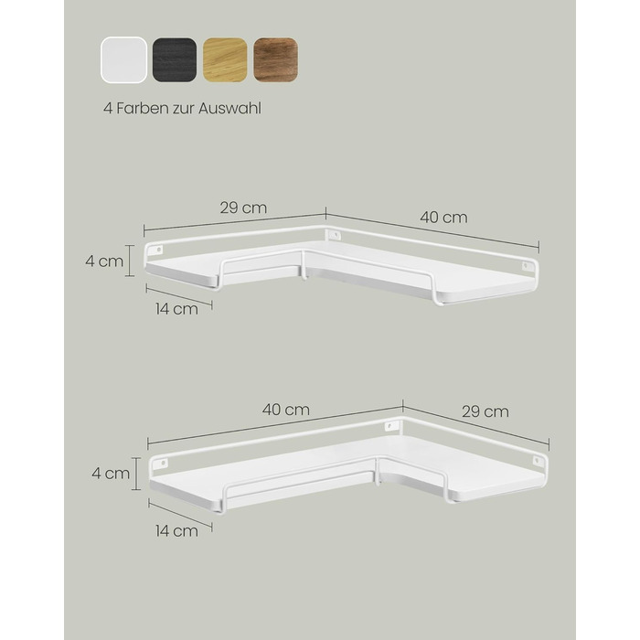 Набір кутових настінних полиць VASAGLE L-подібні, індустріальний стиль, для вітальні, спальні та кухні, білий колір (2 шт.) LLS831B01