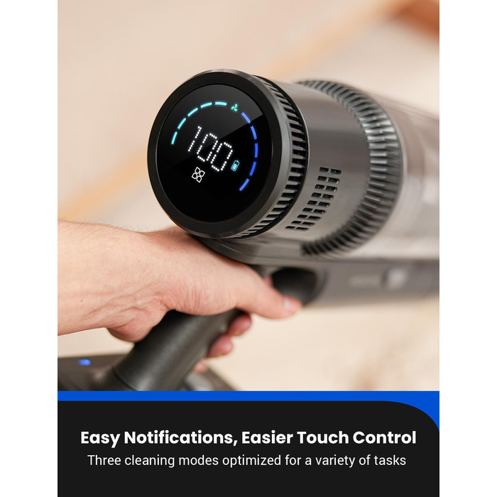 Бездротовий пилосос Proscenic P15: 55KPa, 580W, 70 хв, LED дисплей, антизаплутування, фільтр 6 шарів, для килимів, твердих поверхонь, шерсті тварин, автосалону (світло-сріблястий)