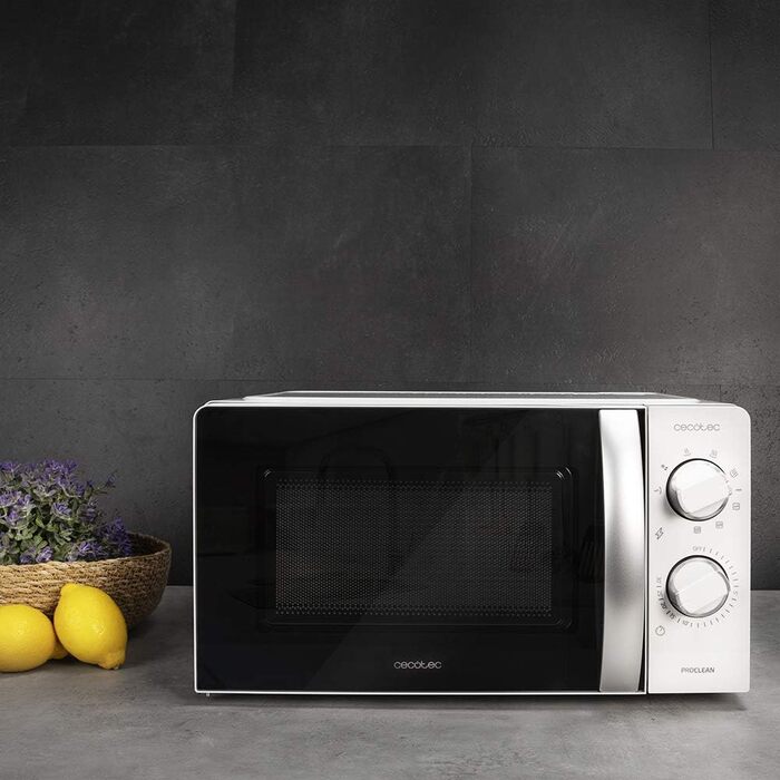Мікрохвильова піч Cecotec ProClean 3060 20 л з грилем, 700 Вт, Ready2Clean, 6 режимів, 3D Wave, срібляста (Inox), дзеркальні дверцята