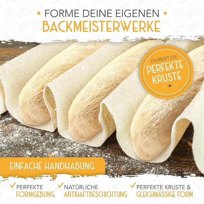 Форма для випікання хліба з кришкою та кошиком для підйому тіста - Robuste 28см форма з чавуну - ідеальна для випікання хліба, тостів, багетів. Аксесуари для випікання, броттоп (3 форми для багетів)