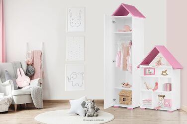 Меблі для дитячої кімнати 190,5x47,5x46см - Дитячі меблі - Шафа-купе для дитячої кімнати - Предмет меблів у формі будиночка - Етажерка для дівчаток і хлопчиків - рожевий рожевий