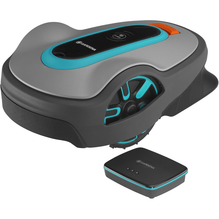 Робот-газонокосачка Gardena Smart Sileno Life 1000: інноваційна технологія LONA KI, SensorControl, для схилів до 35%, з smart Gateway, UK-версія (19702-68), чорний/бірюзовий/сірий