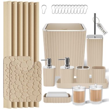 Набір аксесуарів для ванної кімнати, 25 предметів, салатовий, з душовою завісою та килимками