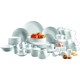 Серія Alésia, порцеляновий комбінований набір 62 предмети, базовий посуд на 6 персон, ідеальний стартовий набір, білий