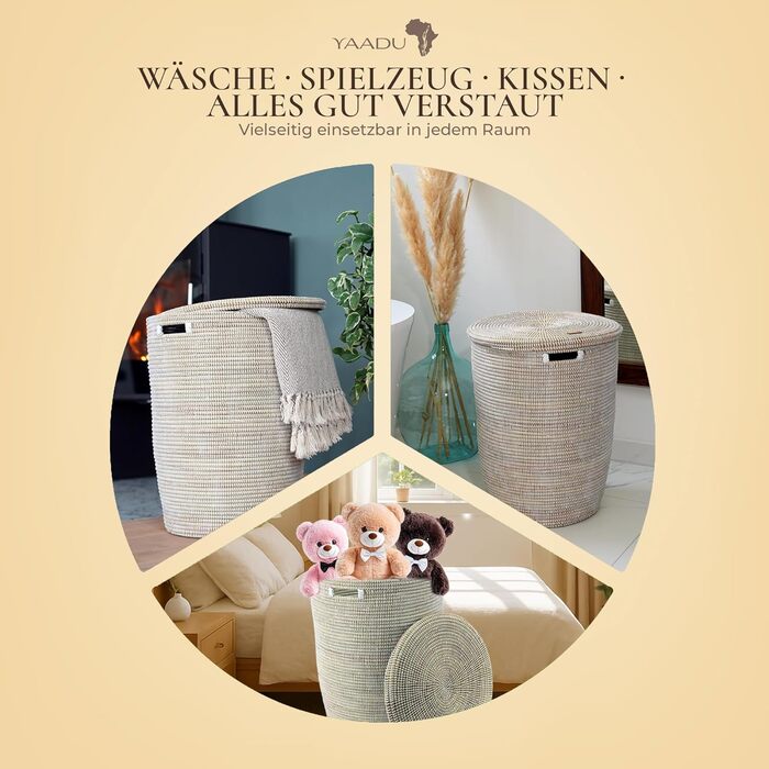 Кошик для білизни з кришкою 80л, плетені, бохо стиль, з ручками, білий, модель Mazama