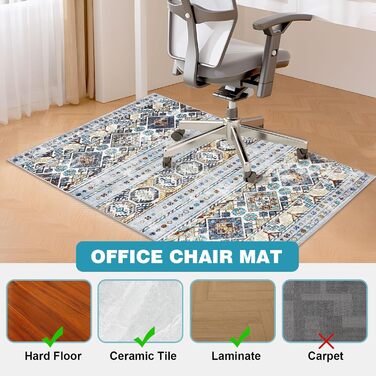 Килимок під офісний стілець 90x120 см, захист для підлоги, антиковзаюча підкладка, для ламінату та плитки (90 x 120 см, блакитно-коричнева геометрія)