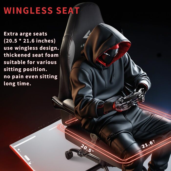 Ігровий крісло LEMBERI для дорослих, сірий: великий, з підніжкою, підтримкою голови та попереку, до 180 кг