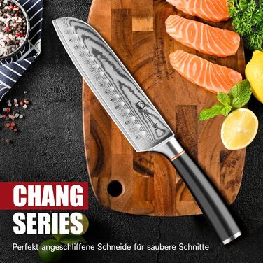 Ніж Sunnecko Дамаск 20см: професійний кухонний ніж з високоякісної сталі Дамаск - гострий ніж для м'яса, стейків, овочів. Ідеальний подарунок для кухаря.