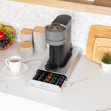 Організатор для капсул кави Mind Reader TRAY6-WHT: 36 місць, сумісний з K-Cup, CBTL, Verismo, Dolce Gusto, Nespresso. Пластиковий, сріблястий