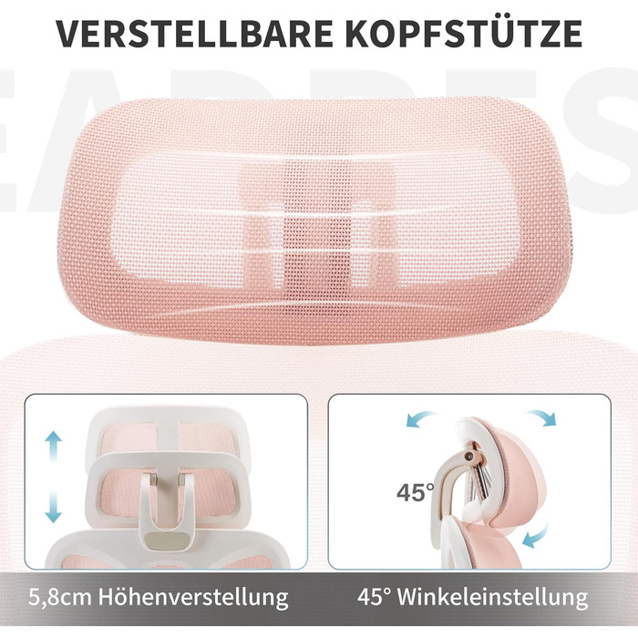 Ергономічне крісло для офісу з підніжкою, висока спинка, 2D-підголівник, відкидні підлокітники, сидіння з губки, сітчастий крісло для офісу, крісло для начальника, комп'ютерне крісло для дорослих (рожеве)