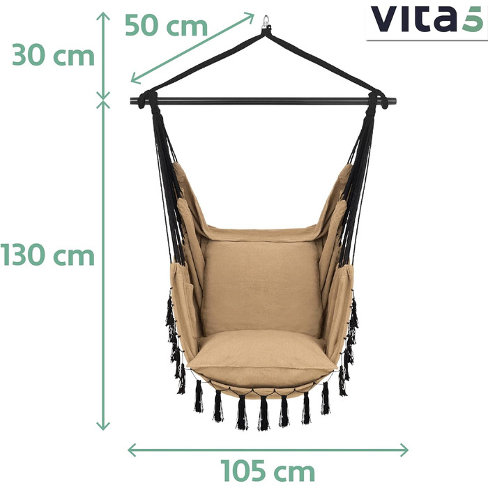 Підвісне крісло на відкритому повітрі - Стійке та безпечне крісло-гамак - Стильне підвісне крісло для приміщень - Гойдалки для дорослих та дітей - Зручне оформлення кімнати в стилі бохо - Вантажопідйомність 200 кг (коричневий), 5