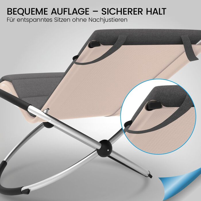 Крісло-гойдалка ELONEO для вулиці з кишенею, розслаблююче крісло до 180 кг, стійке до погодних умов, шезлонг для саду та балкону (з подушкою, кремово-антрацитовий)