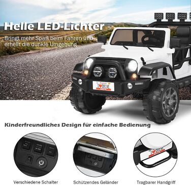 Дитячий електромобіль COSTWAY на двох місця, 12V, з пультом 2,4G, MP3, музика, сигнал, фари, для дітей від 3 років, білий