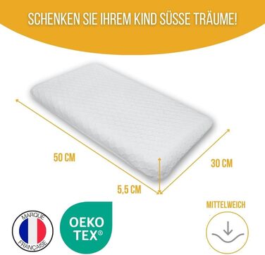 Дитяча подушка Inphysio з Memory Foam: бамбукова тканина, гіпоалергенна, 50x30x5.5 см, кремовий колір