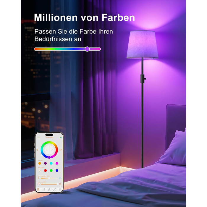 Світлодіодна торшер DUSKTEC RGB для вітальні, смарт-лампа з димером, керування через APP, тепле та холодне біле світло, 10W, 1200LM, аркова лампа для читання, приліжкова лампа