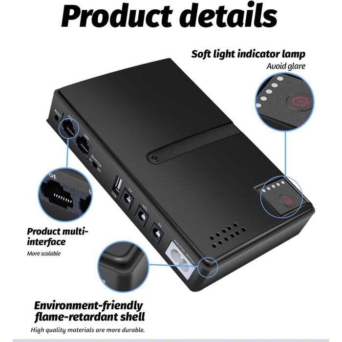 Mini UPS із захистом від перебоїв живлення, USB, 18 Вт, DC USV, батарея-резерв для камери, роутера, оптичного модему, 15 В, 24 В, POE, 5 В, 9 В, 12 В (EU-штекер)