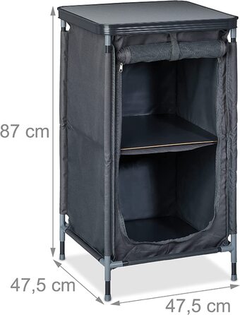 Кемпінгова шафа Relaxdays з 2 полицями, HWD 87x47.5x47.5 см, похідна полиця з кріпленням до столу, місце для зберігання в тенті, сірий