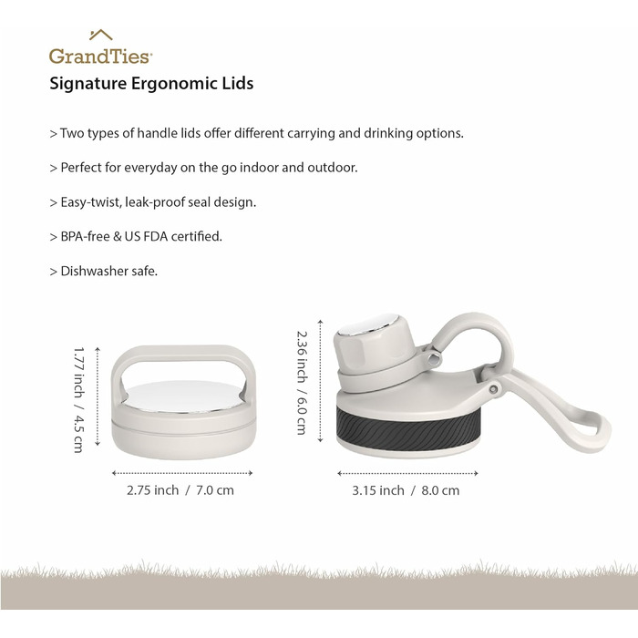 Термопляшка GRANDTIES 946мл з широким горлом та двома кришками, для чоловіків та жінок, колір слонова кістка