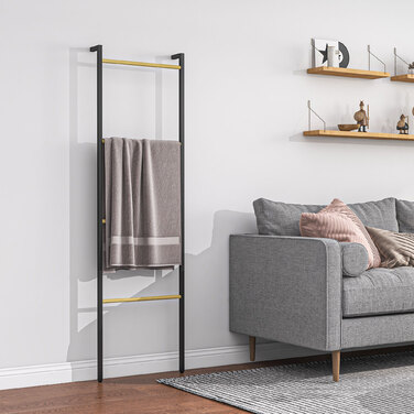 Підставка для рушників HOMCOM 49 x 167,5 см – зручний тримач з 4 перекладинами, що економить простір, для рушників, одягу, ковдр та газет, виготовлений зі сталі, колір: чорний