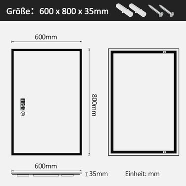 Дзеркало для ванної кімнати Boromal з підсвічуванням та годинником 50x70 см, LED, 3 кольори, регулювання яскравості, сенсорне керування