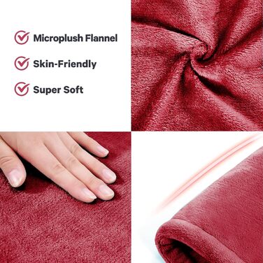 Електричний нагрівальний килимок для спини, шиї та плечей 60 x 85 см з 4 рівнями температури, захист від перегріву, машинне прання, червоний