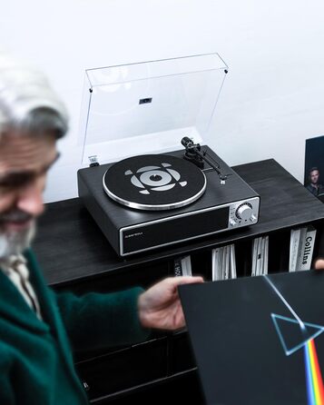 ONE-Q HiFi-програвач вінілу з Bluetooth, вбудованими динаміками, фонокоректором, магнітною голкою AT-3600L, 33/45 об/хв, чорний