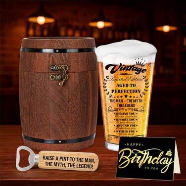 Персоналізований пивний келих з гравіюванням для чоловіка на 60 років, 1966 рік народження, в дерев'яній подарунковій коробці 470 мл + відкривачка + листівка. Ідея подарунка на День народження, День Святого Валентина