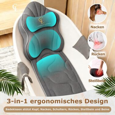 Подушка для ванни повний корпус (126x41 см) з підголівником (13 см) - біла (антрацит) - підтримка шиї, спини та ніг + сумка для прання та подорожей