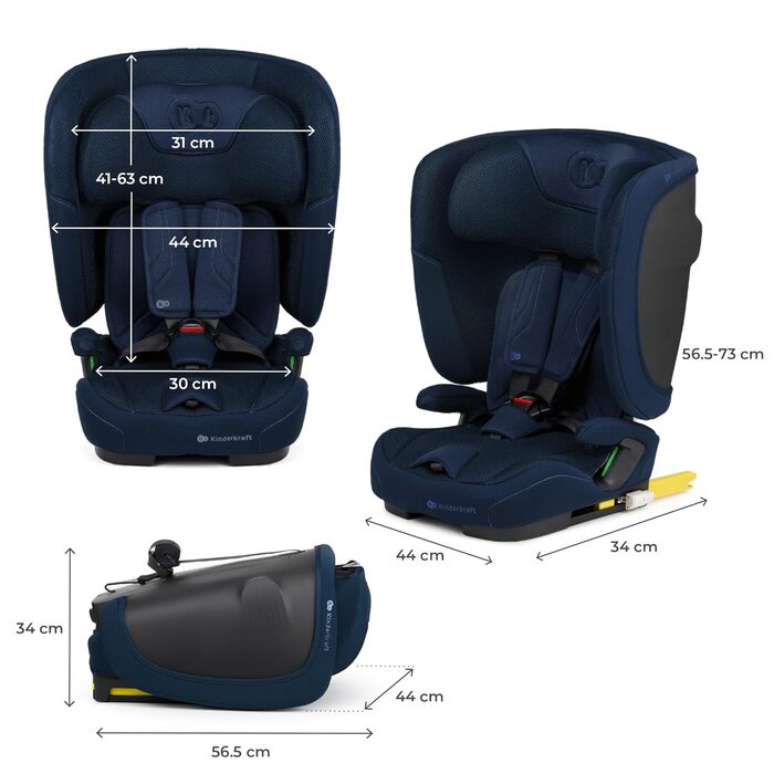 Автокрісло Kinderkraft FIX2GO i-Size 76-150 см (15 міс - 12 років), ISOFIX, Top Tether, SPS+, H-GUARD+, сіре (Blue)