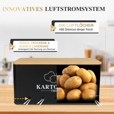 Набір контейнерів для картоплі, цибулі та часнику, 3 шт. з бамбуковим кришками, бежевий (Moz-O-PBDE02-BK)