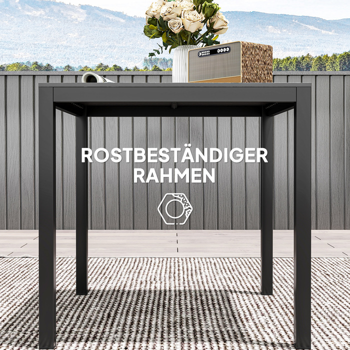 Outsunny Garden Table Алюміній 73x73 см Атмосферостійкий буфетний стіл з ефектом дерева, Кемпінговий стіл на 4 особи Нековзний балконний стіл Обідній стіл на відкритому повітрі для саду, патіо Балкон чорний