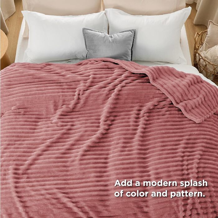 BEDSURE Плед великий 220x240 см - теплий, м'який, для дивану, кімнати, вовняний/флісовий, рожевий