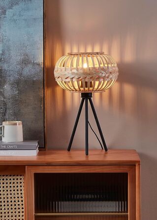Торшер EGLO Amsfield 1: Стильна металева лампа з бамбуком для вітальні та спальні, E27